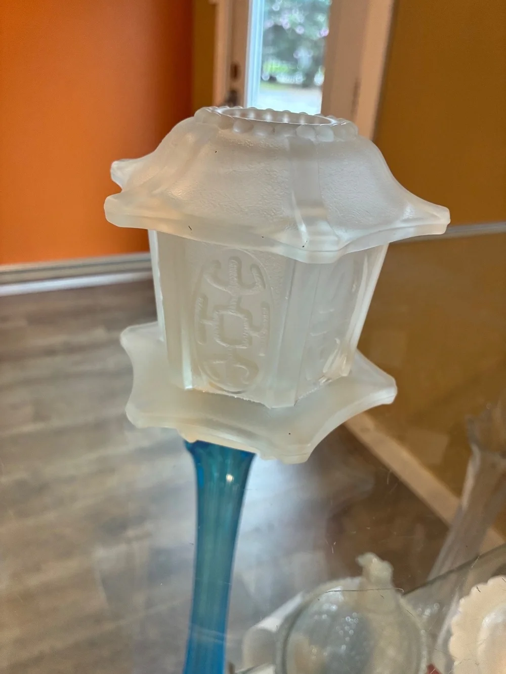 Indiana Glass Satin Pagoda Fairy Lamp Frosted Vintage Candle Holder